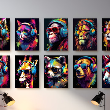 Kit 10 quadros gameplay animais quarto streamer geek 21x15cm