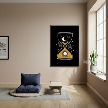 Quadro ampulheta com elementos celestiais - 70x50cm
