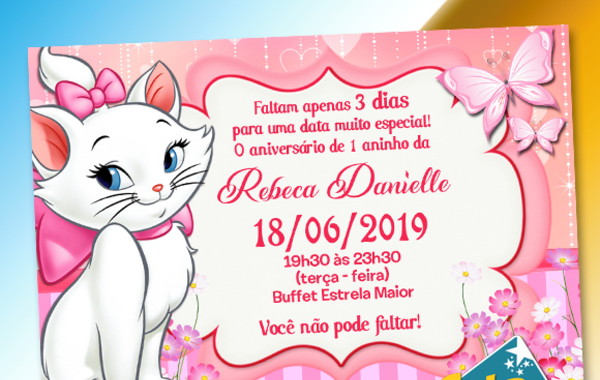 Convite animado virtual de aniversário da gatinha Marie 