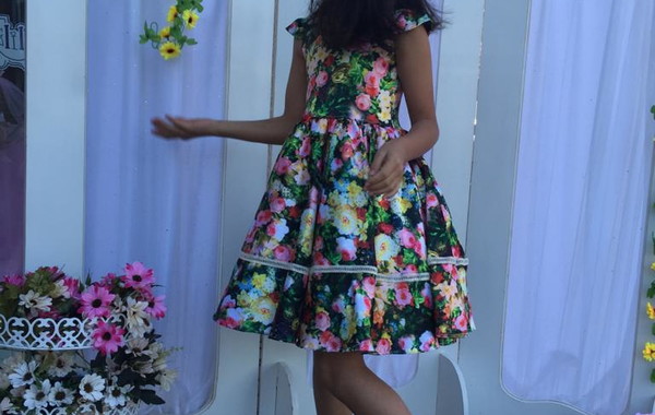 VESTIDO SARJA ACETINADA FLORAL MODA TENDENCIA INFANTIL Elo7