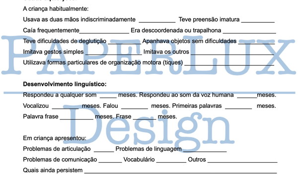 Ficha de Anamnese - Psicologia Infantil - Arquivo Digital