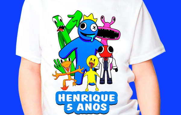 Camisa Camiseta Rainbow Friends Baby Blue Azul Vermelho