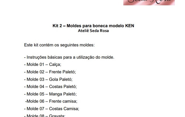 Kit 2 - Ken .moldes em pdf para Roupas do Boneco Ken