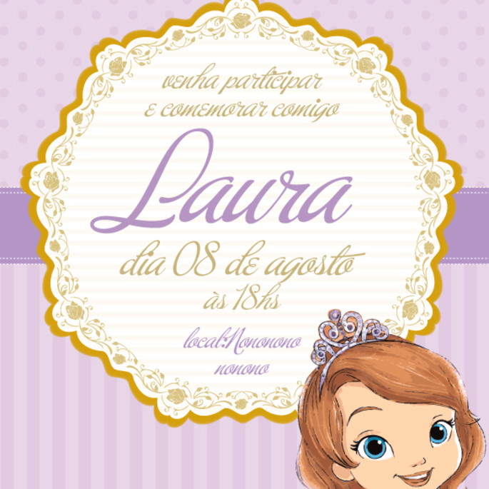 Imagem 1 - Convite ZAP (virtual) Princesinha Sofia