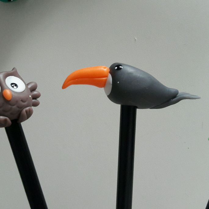 Imagem 4 - Lápis com ponteiras pássaros em biscuit
