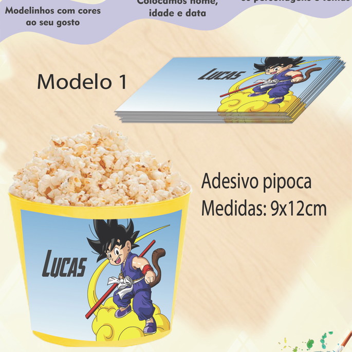 Imagem 1 - Adesivo p/balde de pipoca-Goku