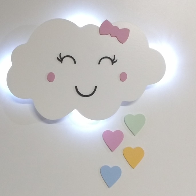 Imagem 1 - Nuvem com luz de led com coração quarto de bebe com olhinho