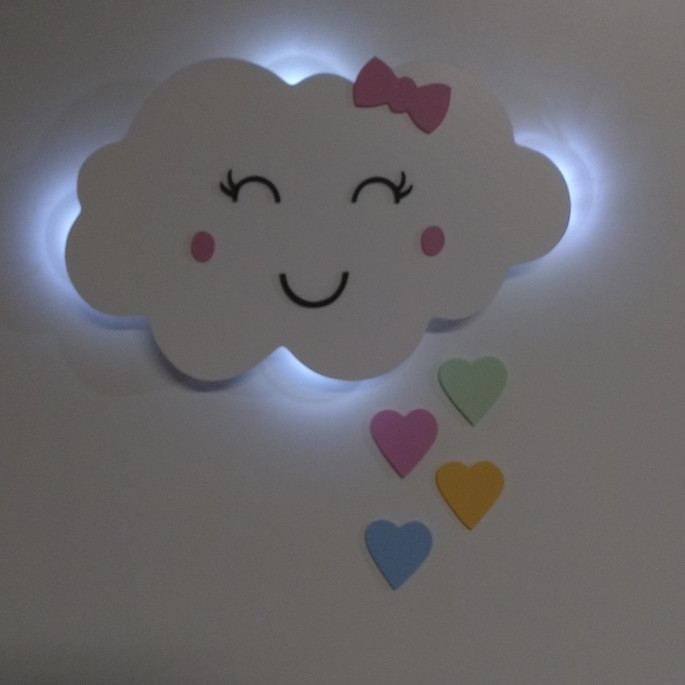 Imagem 3 - Nuvem com luz de led com coração quarto de bebe com olhinho