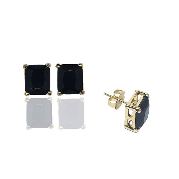 Imagem 1 - CONJUNTO RETANGULAR SEMIJOIA ÔNIX BANHADO EM OURO 18K