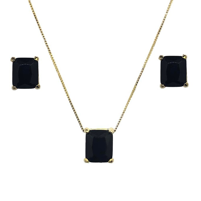 Imagem 2 - CONJUNTO RETANGULAR SEMIJOIA ÔNIX BANHADO EM OURO 18K