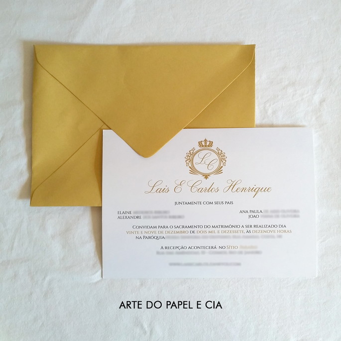 Imagem 1 - A222: Convite clássico tradicional com envelope dourado