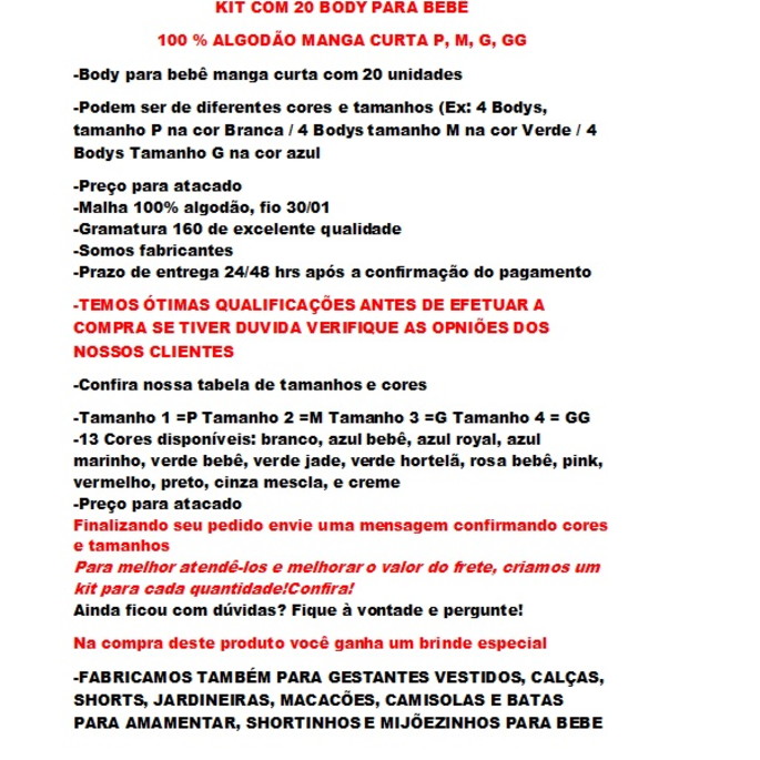 Imagem 3 - Kit Body Bebê 100% Algodão 20 Unidades