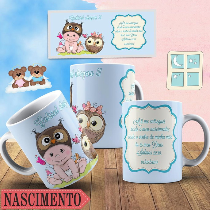 Imagem 1 - Caneca de polímero Personalizada Nascimento Coruja