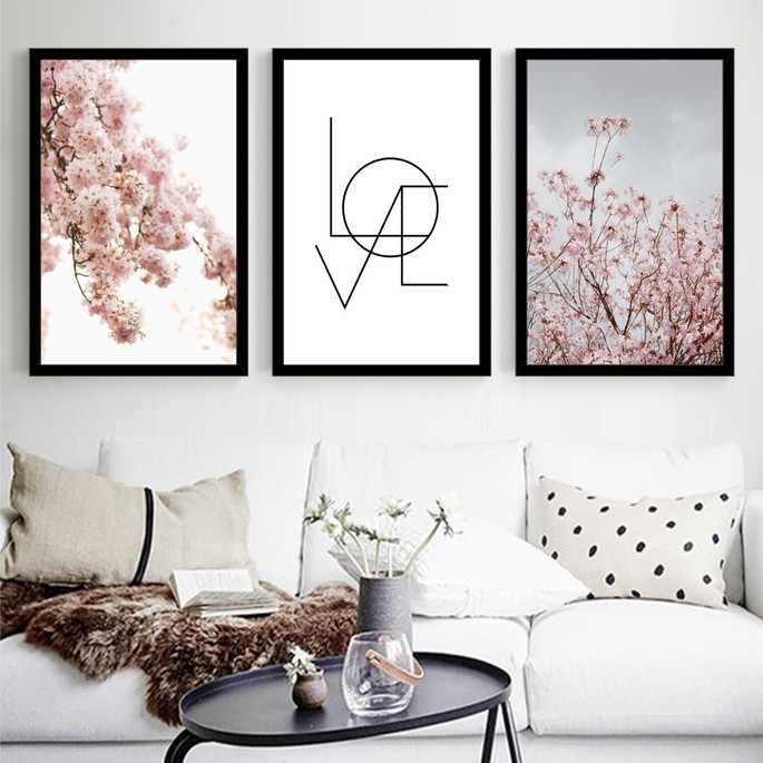 Imagem 2 - Kit 3 Quadros Decorativos Love Folhagem Quarto Casal Moldura