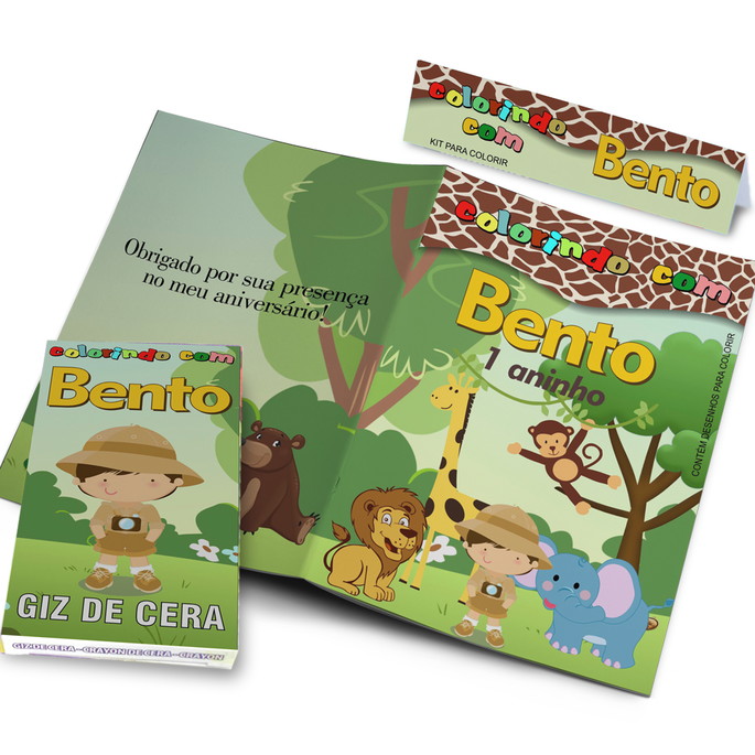 Imagem 2 - Kit Colorir Personalizado Safari Revistinha e Giz de Cera