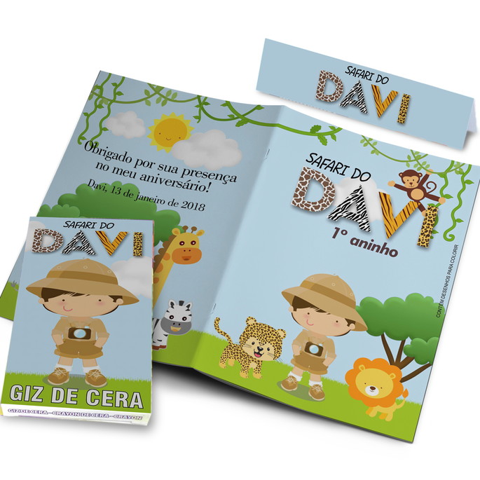 Imagem 3 - Kit Colorir Personalizado Safari Revistinha e Giz de Cera