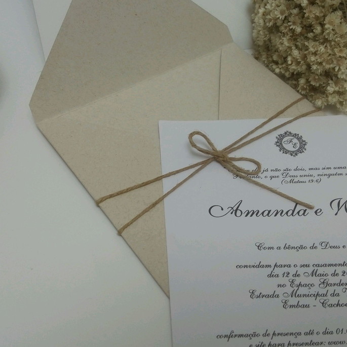 Imagem 4 - Convite Casamento 17x17 Rustico Tradicional Kraft Reciclato