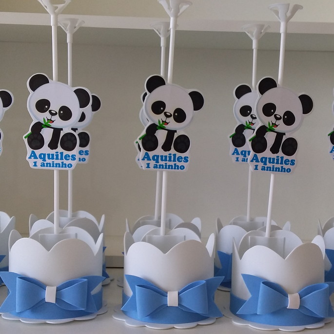 Imagem 1 - Kit com 10 Centro / Enfeite de Mesa Panda Azul - Mod 1