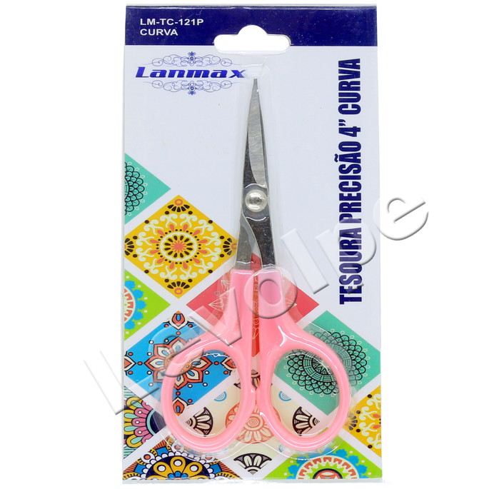 Imagem 3 - Tesoura De Precisão Arremate Ponta Curva Rosa 4 Polegadas