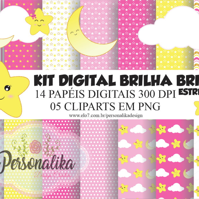 Imagem 1 - KIT DIGITAL BRILHA BRILHA ESTRELINHA (ROSA)
