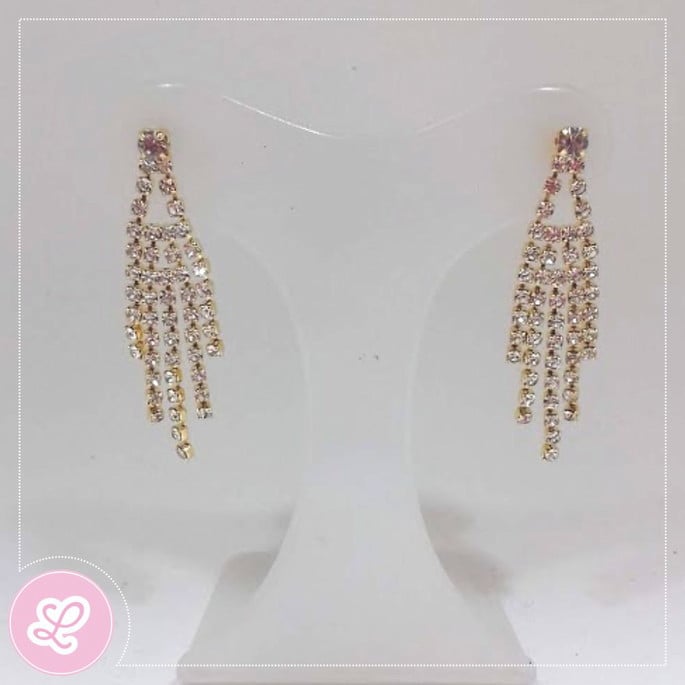 Imagem 1 - Brinco com strass comprido dourado | BDMST