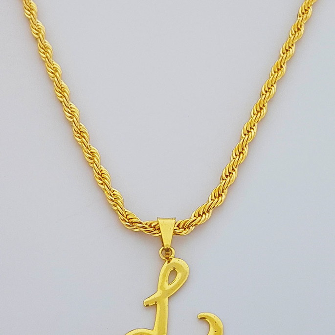 Imagem 2 - Cordão Baiano 60 cm Pingente Letra L folheado Ouro 18k. C7l1