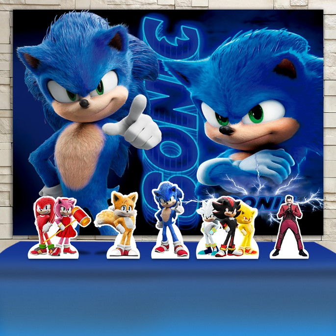 Imagem 1 - Kit Festa Aniversário Prata Painel + Display Sonic Filme