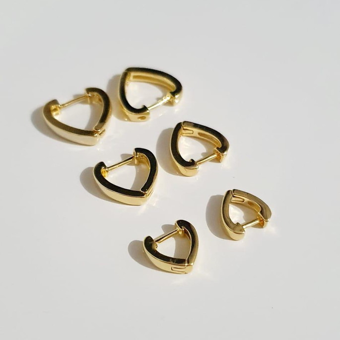 Imagem 1 - Trio Brincos Argola Coração 10mm 12mm 14mm Banhado Ouro18k