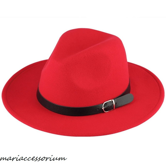 Imagem 1 - Chapéu fedora vermelho camurçado com faixa com fivela