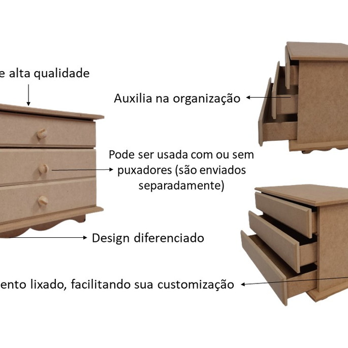 Imagem 2 - Gaveteiro Organizador de Mesa Multiuso Mini Comoda Mdf Cru