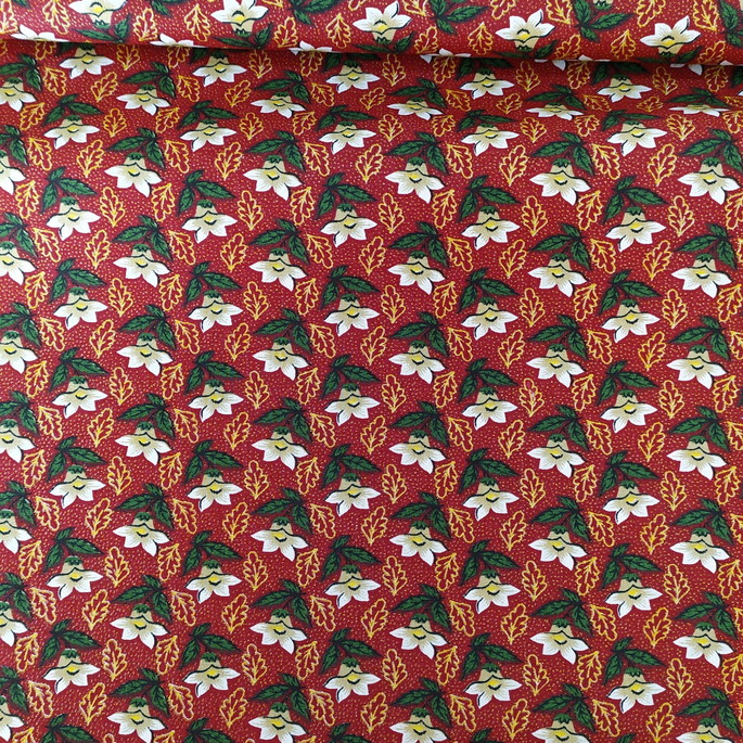 Imagem 1 - Tecido Tricoline com Flores de Natal com 1 Mt