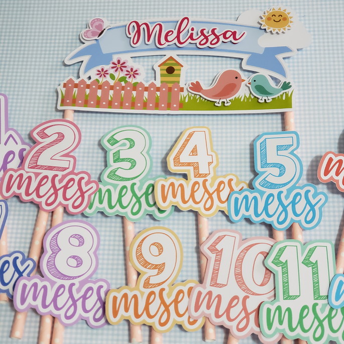 Imagem 1 - Kit Completo Mesversário Bebê com Topos de Bolo e Adesivos