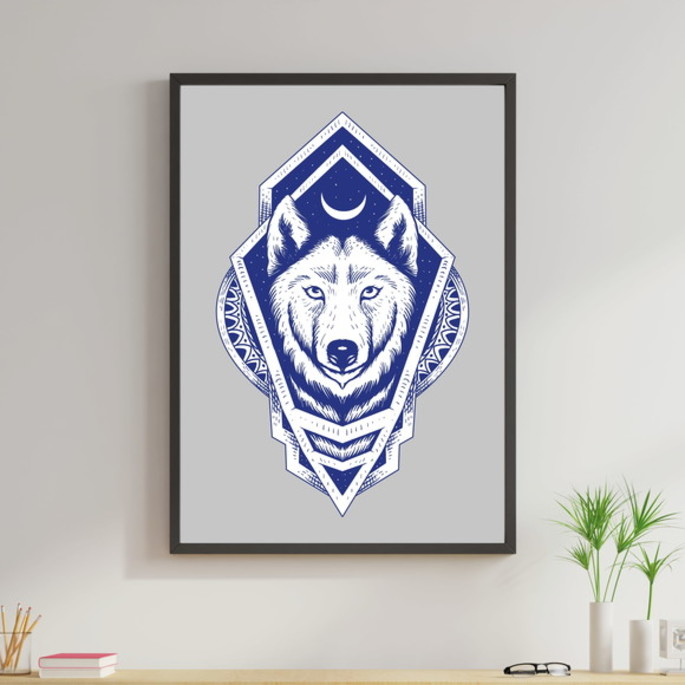 Imagem 1 - Quadro Lobo Com Lua Azul