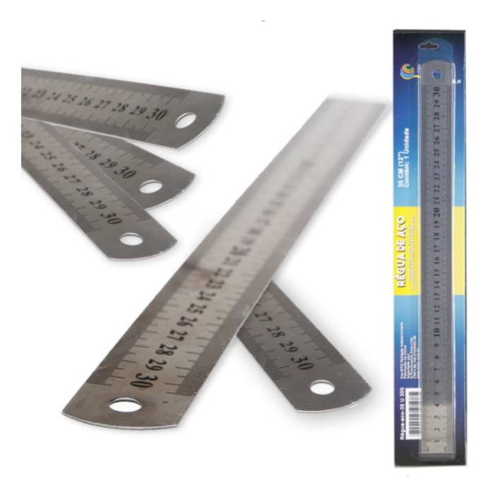 Imagem 1 - Régua Inox De 30 Cm E 12 Polegadas Artesanato Escolar Escrit