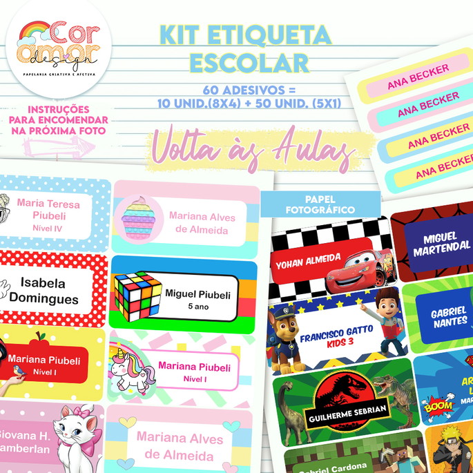 Imagem 1 - Kit Etiqueta Escolar com 60 Adesivos