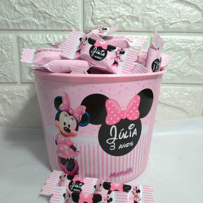 Imagem 1 - 1 Balde com 100 balas Minnie rosa