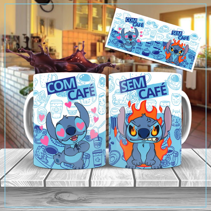 Imagem 1 - Caneca STITCH CAFÉ com e sem