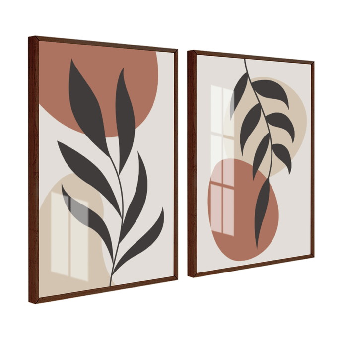 Imagem 2 - Kit 2 Quadros Decorativos Folhagem Moderno Moldura e Vidro