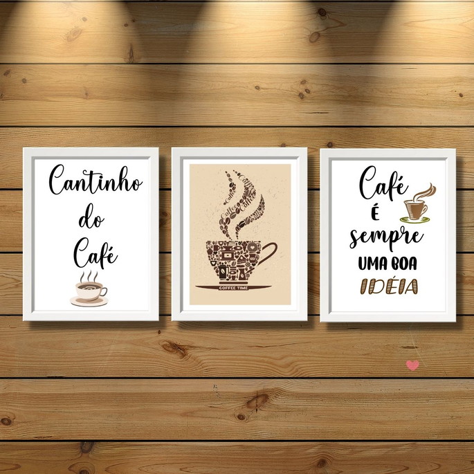 Imagem 1 - 3 Quadros para Cantinho do Café com Frases Café Boa Ideia