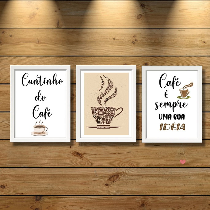 Imagem 1 - 3 quadros para cantinho do café com frases café boa ideia