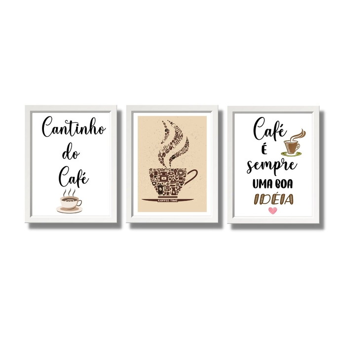 Imagem 2 - 3 Quadros para Cantinho do Café com Frases Café Boa Ideia