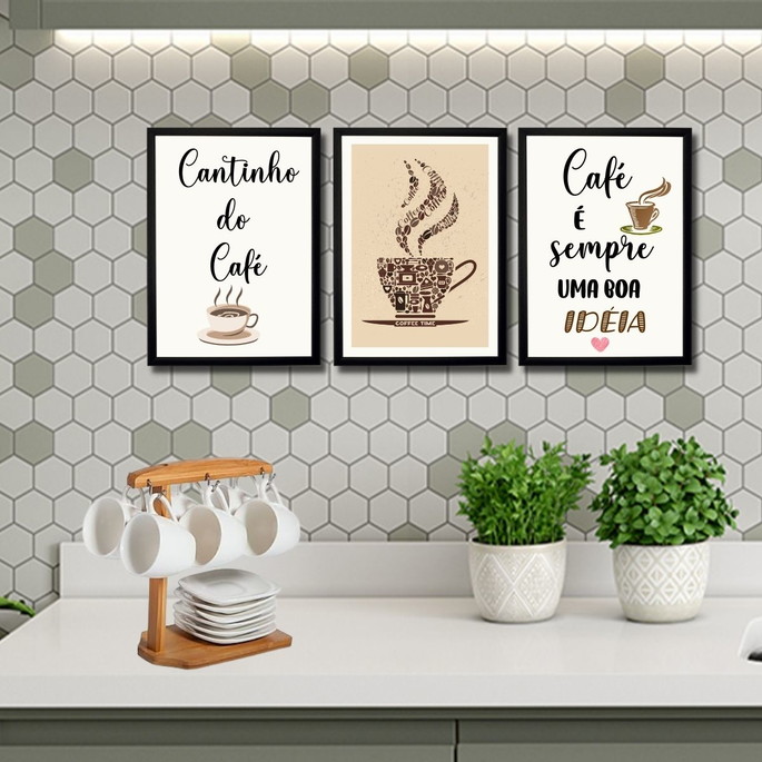 Imagem 3 - 3 quadros para cantinho do café com frases café boa ideia