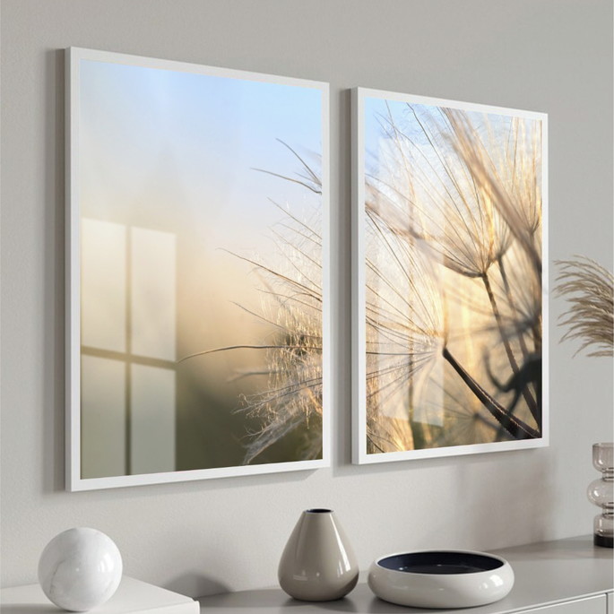Imagem 2 - Quadro Decorativo Neutro com Vidro e Moldura Dente de Leão