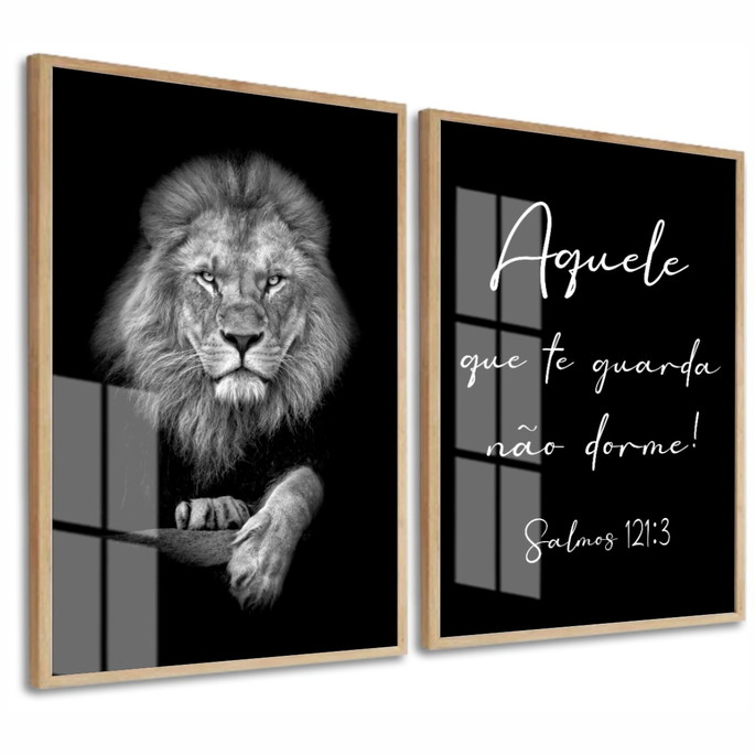 Imagem 1 - Quadro Decorativo Salmo Religião Leão de Judá com Vidro