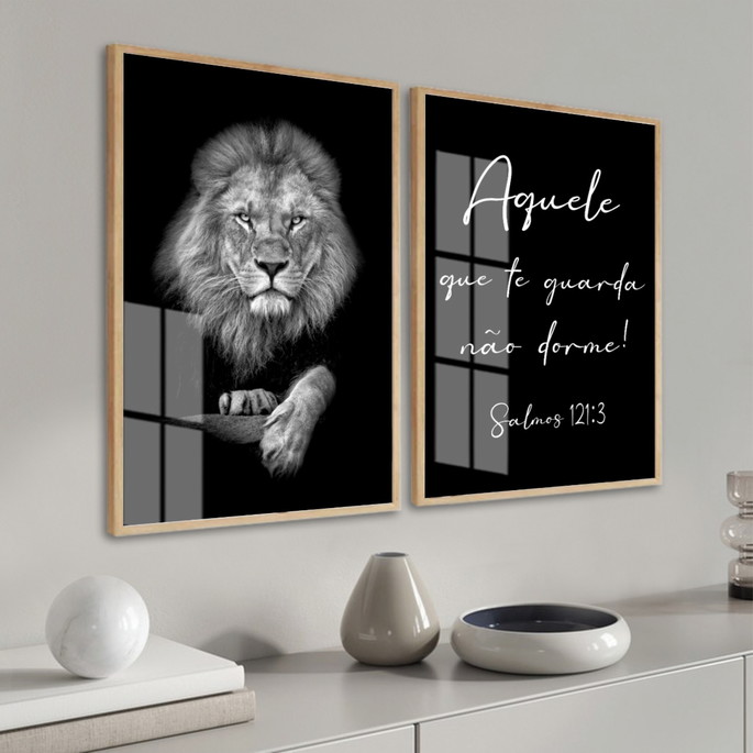 Imagem 2 - Quadro Decorativo Salmo Religião Leão de Judá com Vidro