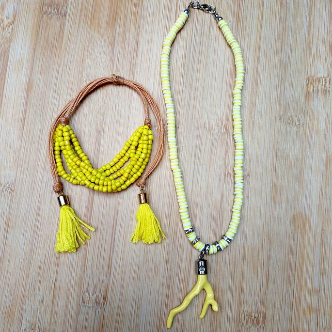 Imagem 2 - Conjunto Colar De Fimo Com Pulseira De Micamga Fecho Macramé