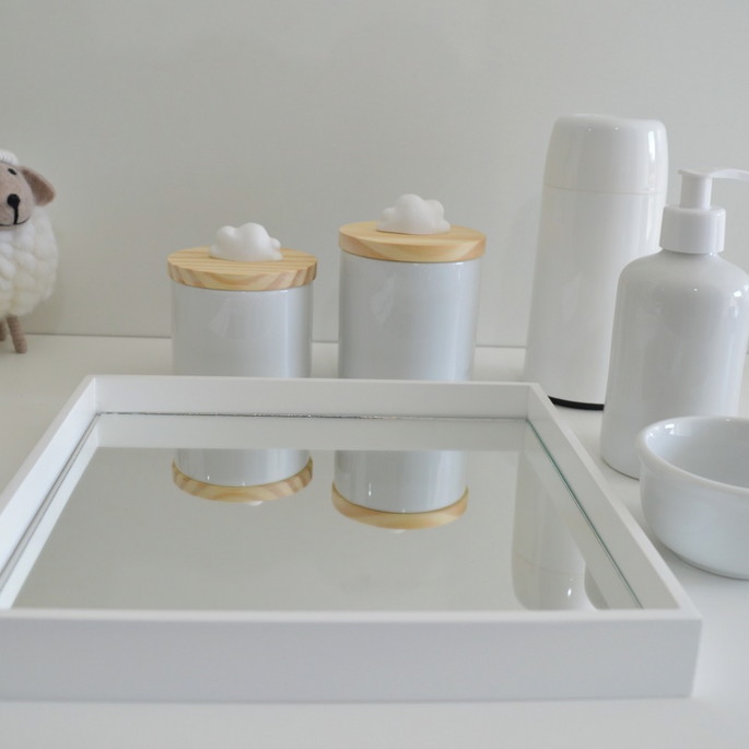 Imagem 3 - Kit Higiene Bebê Porcelana Maternidad Nuvem Pinu Branco K161