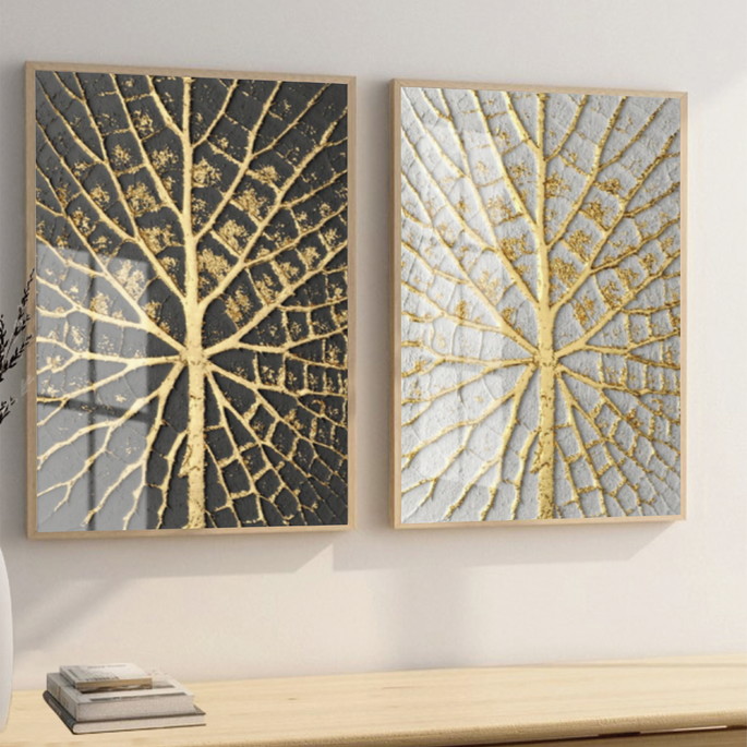 Imagem 1 - Quadros Decorativos Galhos Dourados Modernos Moldura E Vidro