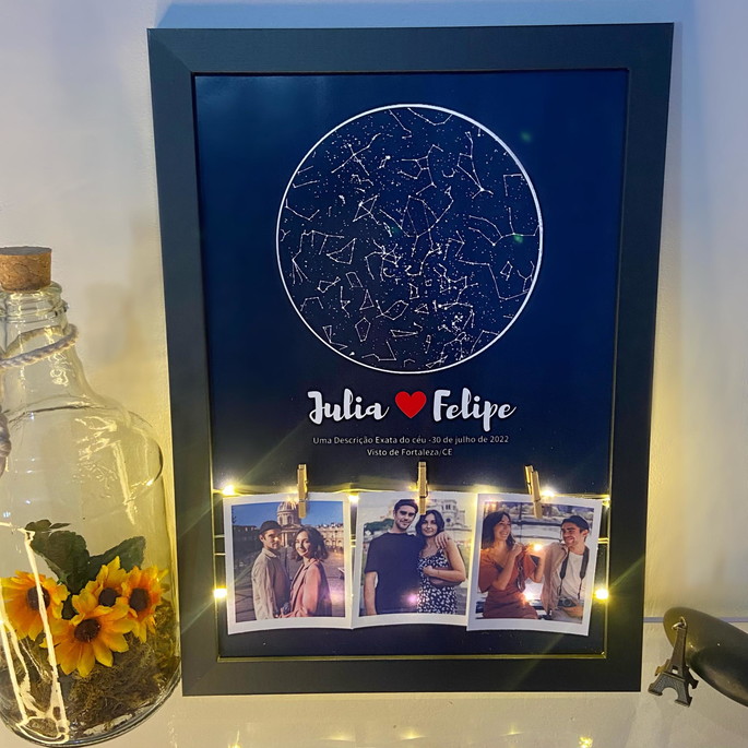 Imagem 1 - Quadro Led com Mapa das Estrelas e Polaroid