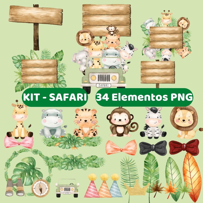 Imagem 1 - Arquivo Digital-(1206) Kit 34 Elementos Png Safari